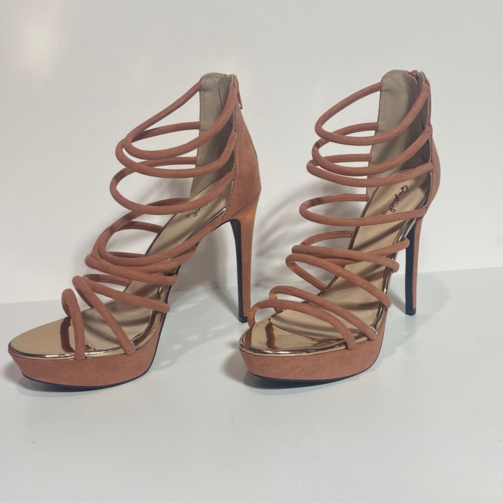 Qupid Strappy Brown Heels